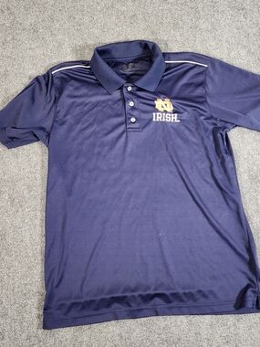 Russell Vapor Notre Dame Irish Polo Shirt Men L/G Navy Short Sleeve Polyester